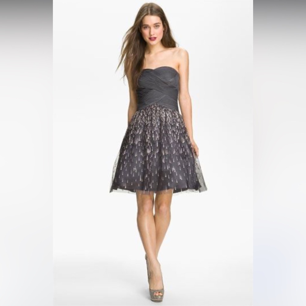 CACHE Glitter Strapless Cocktail Dress Holiday New Years Eve Gray Size 2